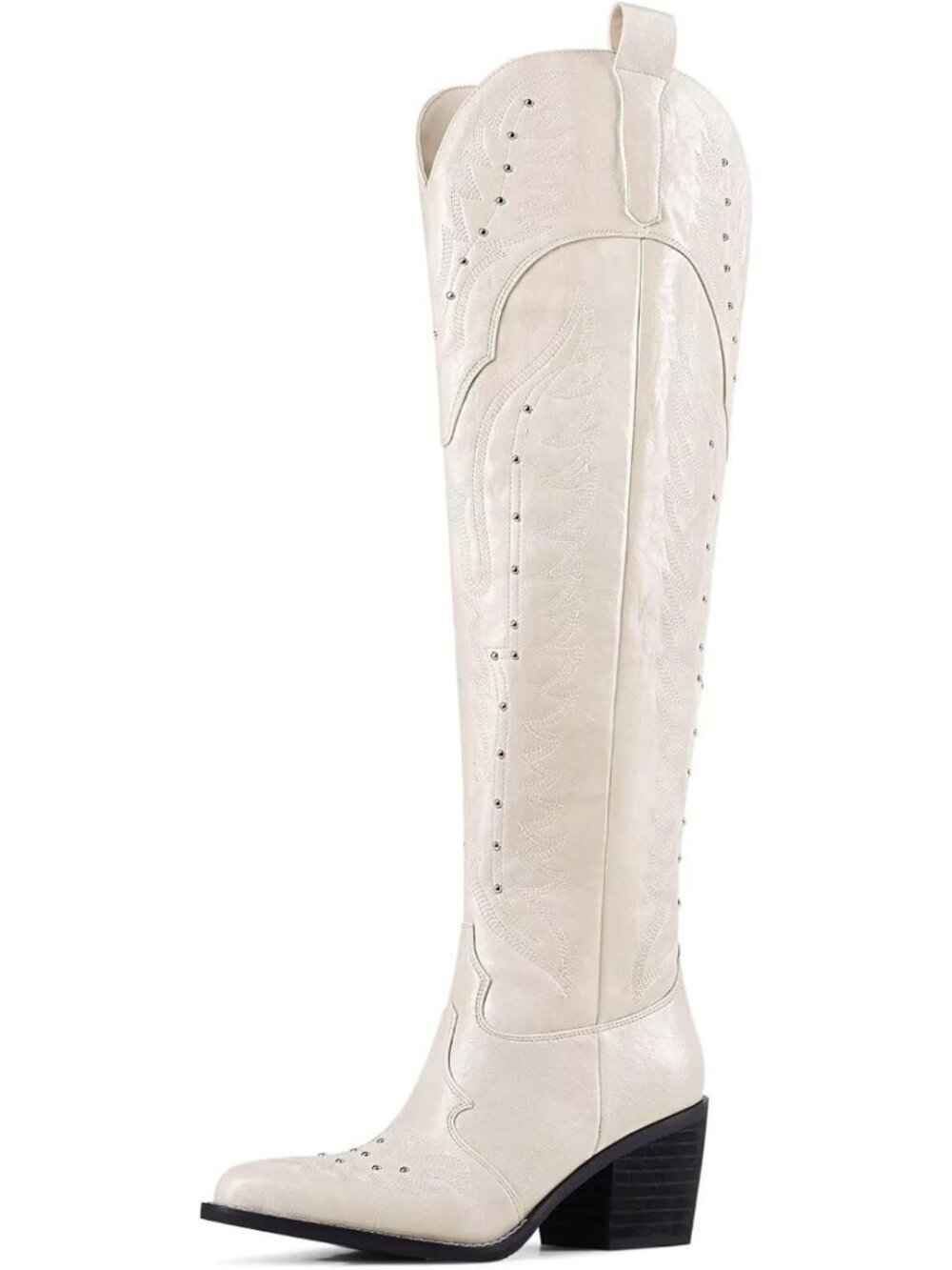 Embroidered Over the Knee Cowboy Boots | Wide Calf, Chunky Heel, Pointed Toe